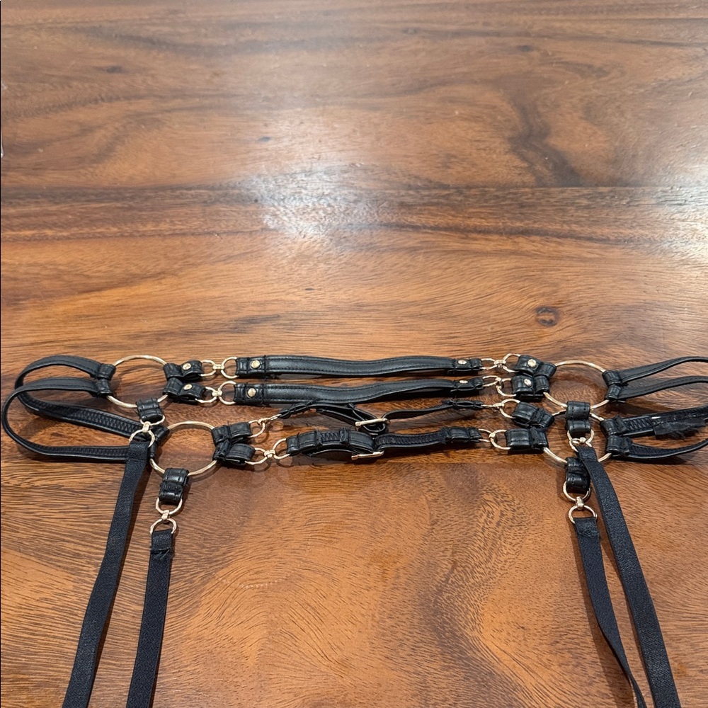 Black Faux Leather Garter Belt with Gold Hardware - Picture 2 of 4